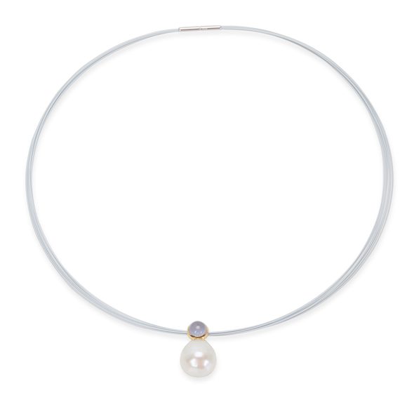 14K Yellow Gold Pearl & Chalcedony Choker - Picture 2 of 3